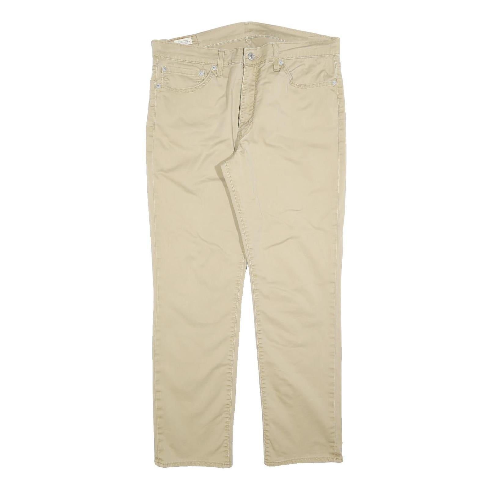 LEVI'S Mens Cotton Blend Beige Slim Straight Trousers W36 L30 Classic Zip