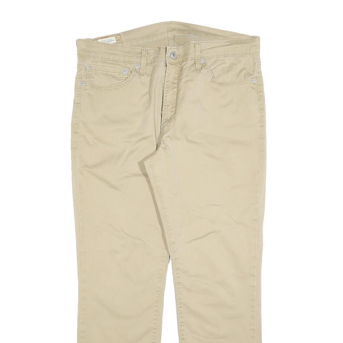 LEVI'S Mens Cotton Blend Beige Slim Straight Trousers W36 L30 Classic Zip