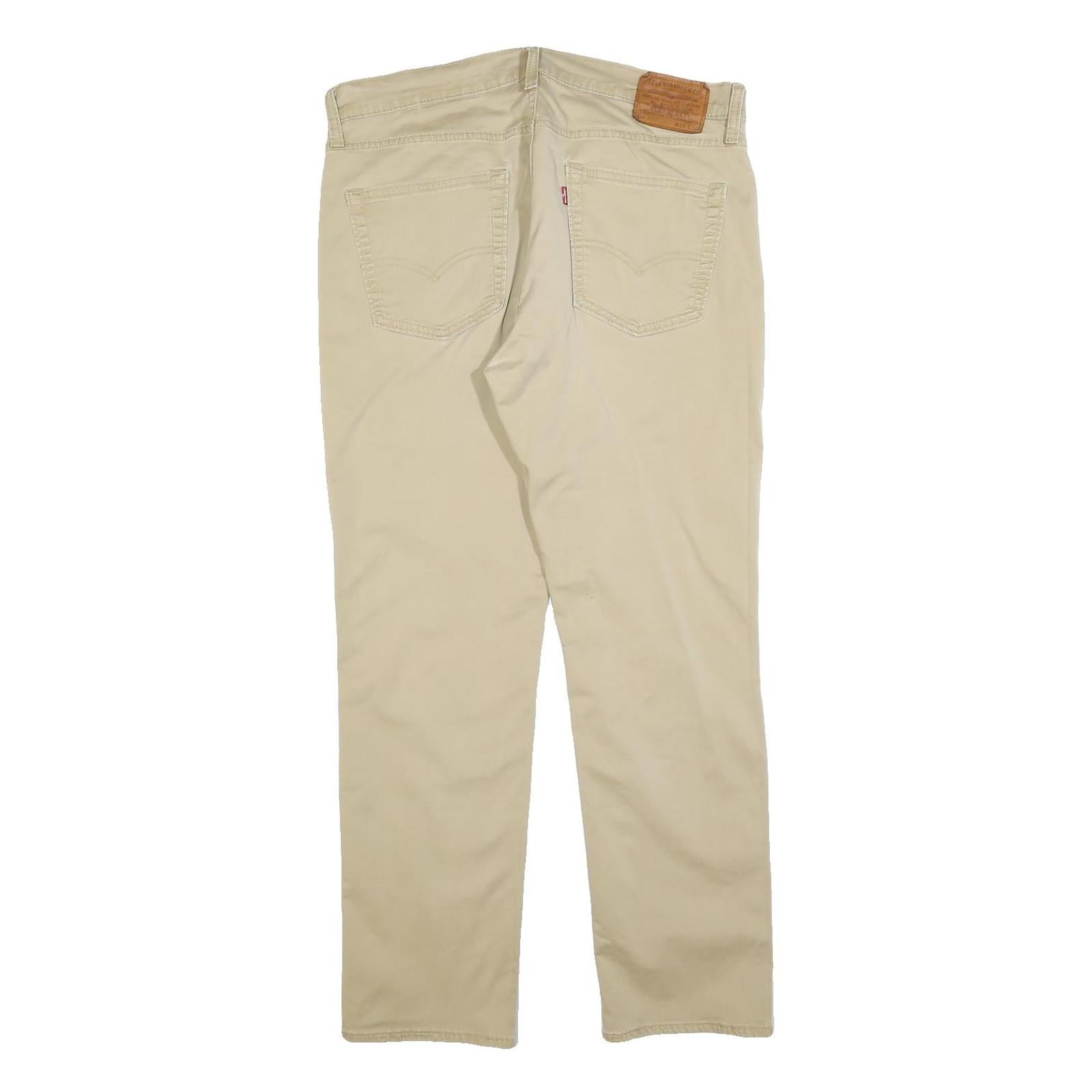 LEVI'S Mens Cotton Blend Beige Slim Straight Trousers W36 L30 Classic Zip