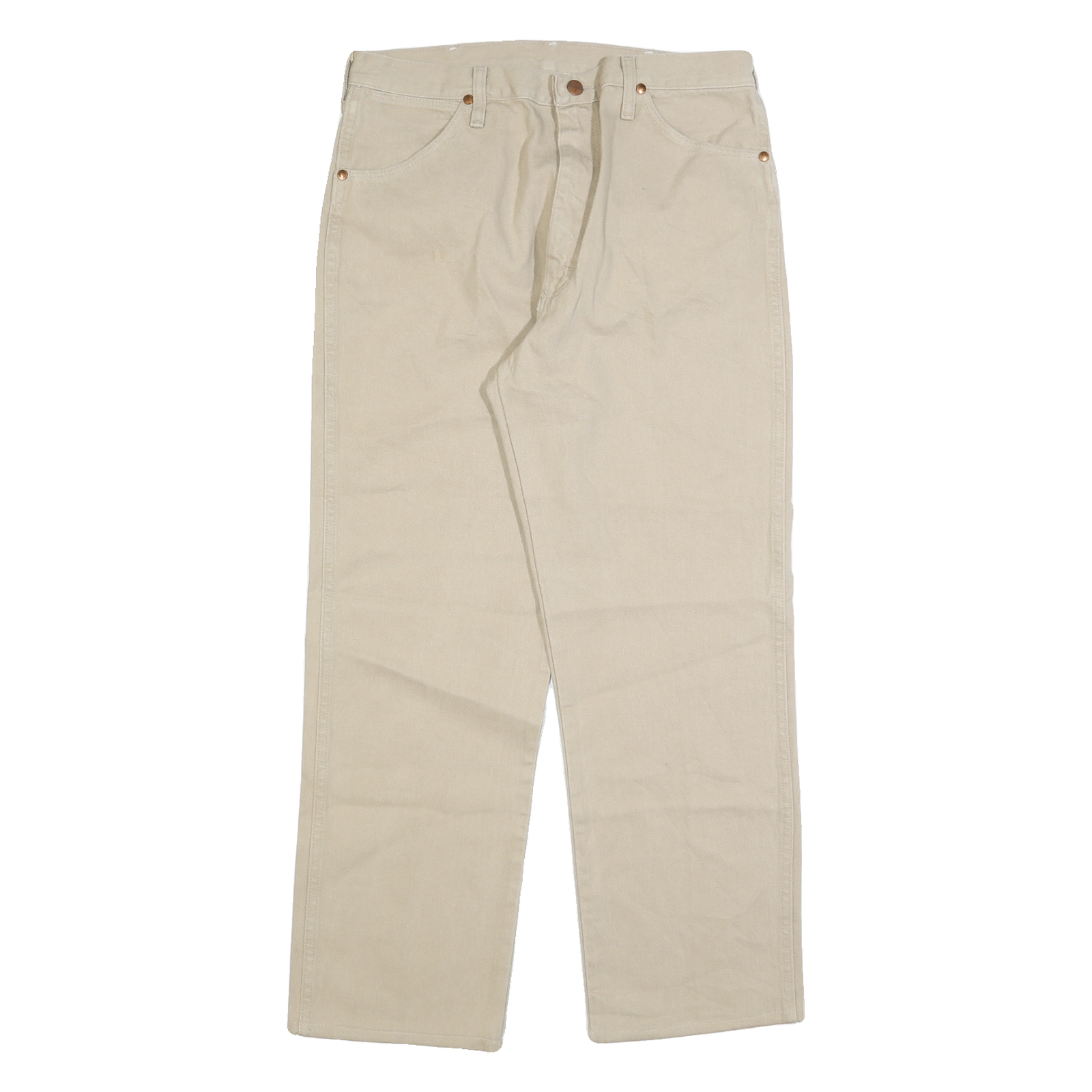 WRANGLER Mens Beige Regular Straight Denim W34 L28 Casual Zip Cotton Jeans