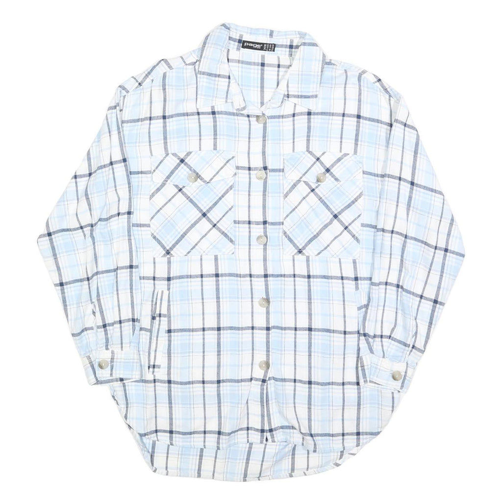 PAGE ONE Womens Blue & White Check Shirt S Casual Cotton Blend Long Sleeve