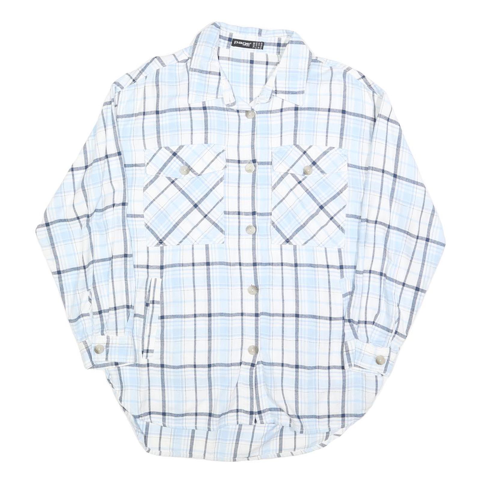 PAGE ONE Womens Blue & White Check Shirt S Casual Cotton Blend Long Sleeve