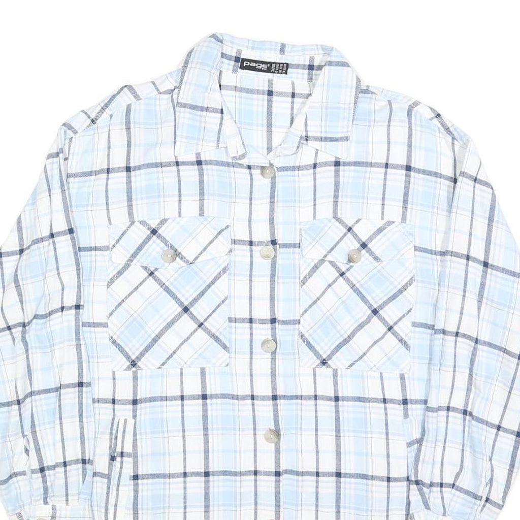 PAGE ONE Womens Blue & White Check Shirt S Casual Cotton Blend Long Sleeve