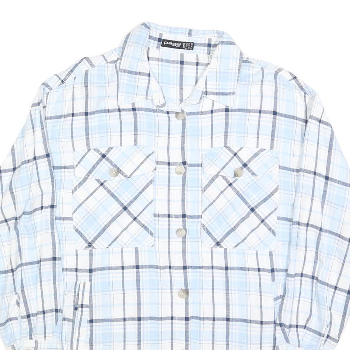 PAGE ONE Womens Blue & White Check Shirt S Casual Cotton Blend Long Sleeve