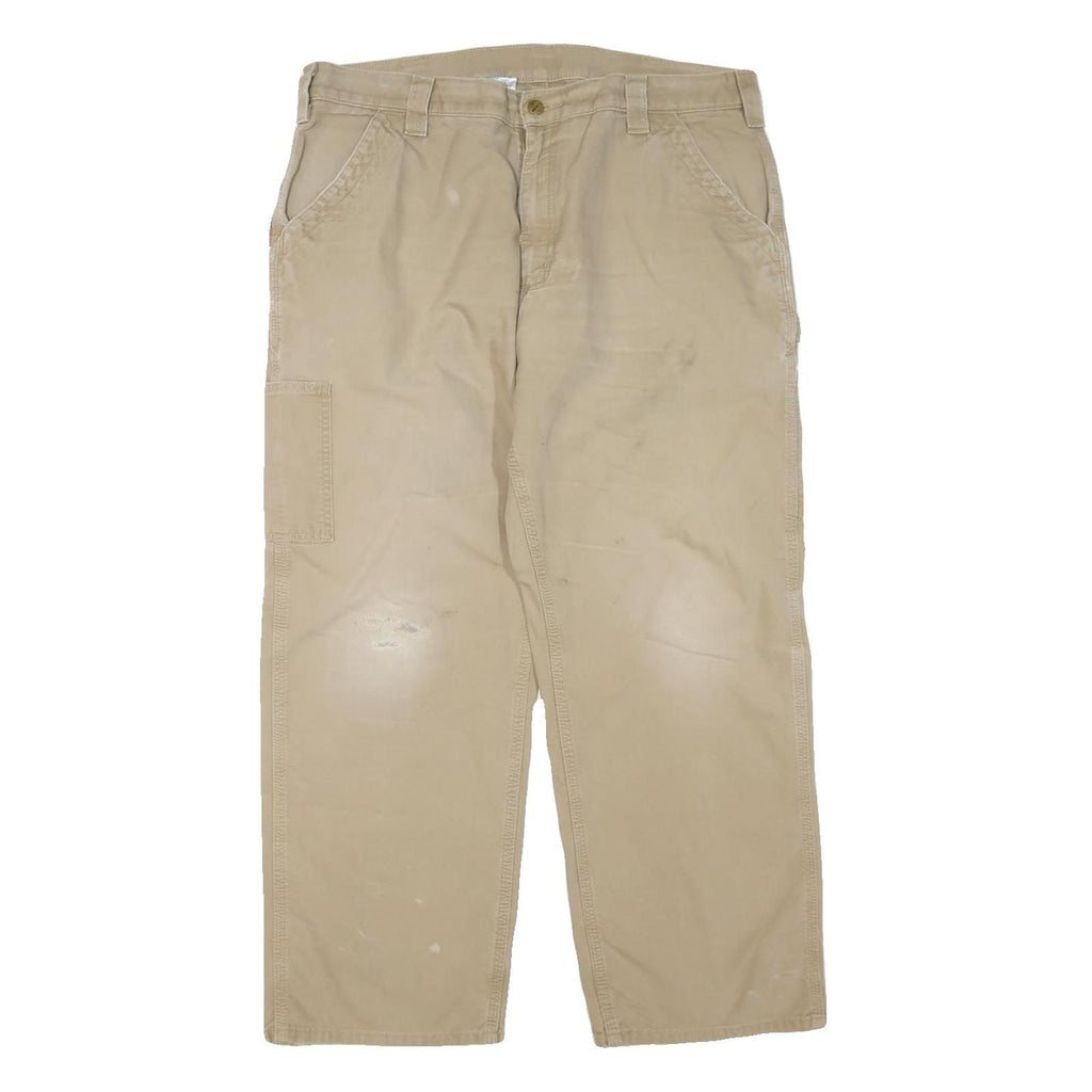 CARHARTT Mens Cotton Blend Beige Regular Zip Trousers W38 L30 Workwear Utility
