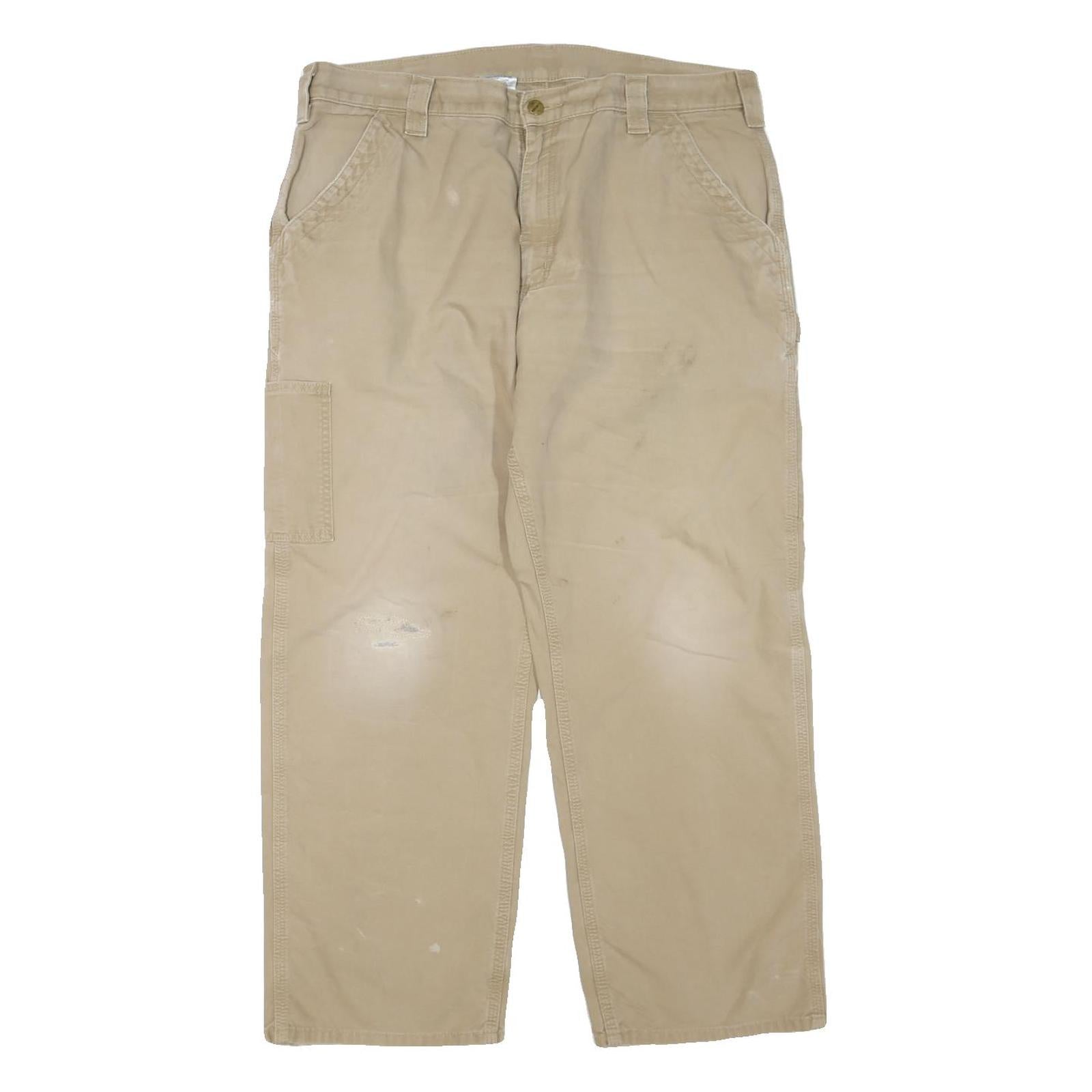 CARHARTT Mens Cotton Blend Beige Regular Zip Trousers W38 L30 Workwear Utility
