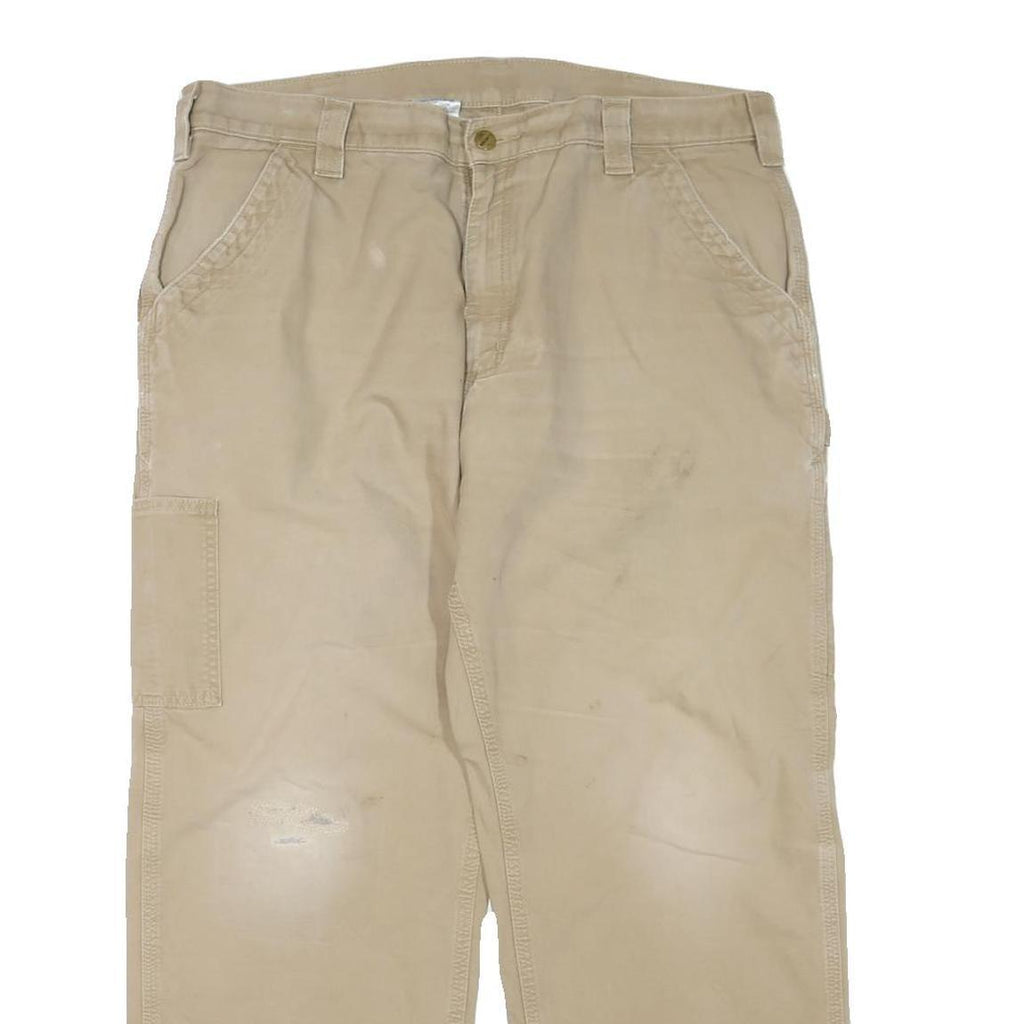 CARHARTT Mens Cotton Blend Beige Regular Zip Trousers W38 L30 Workwear Utility