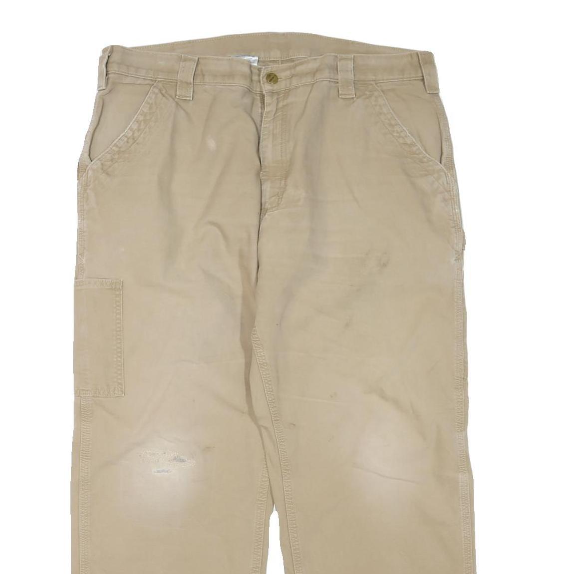 CARHARTT Mens Cotton Blend Beige Regular Zip Trousers W38 L30 Workwear Utility