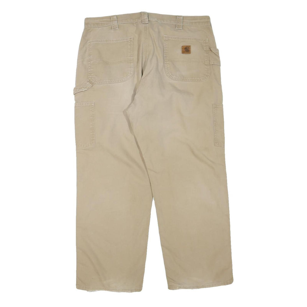 CARHARTT Mens Cotton Blend Beige Regular Zip Trousers W38 L30 Workwear Utility
