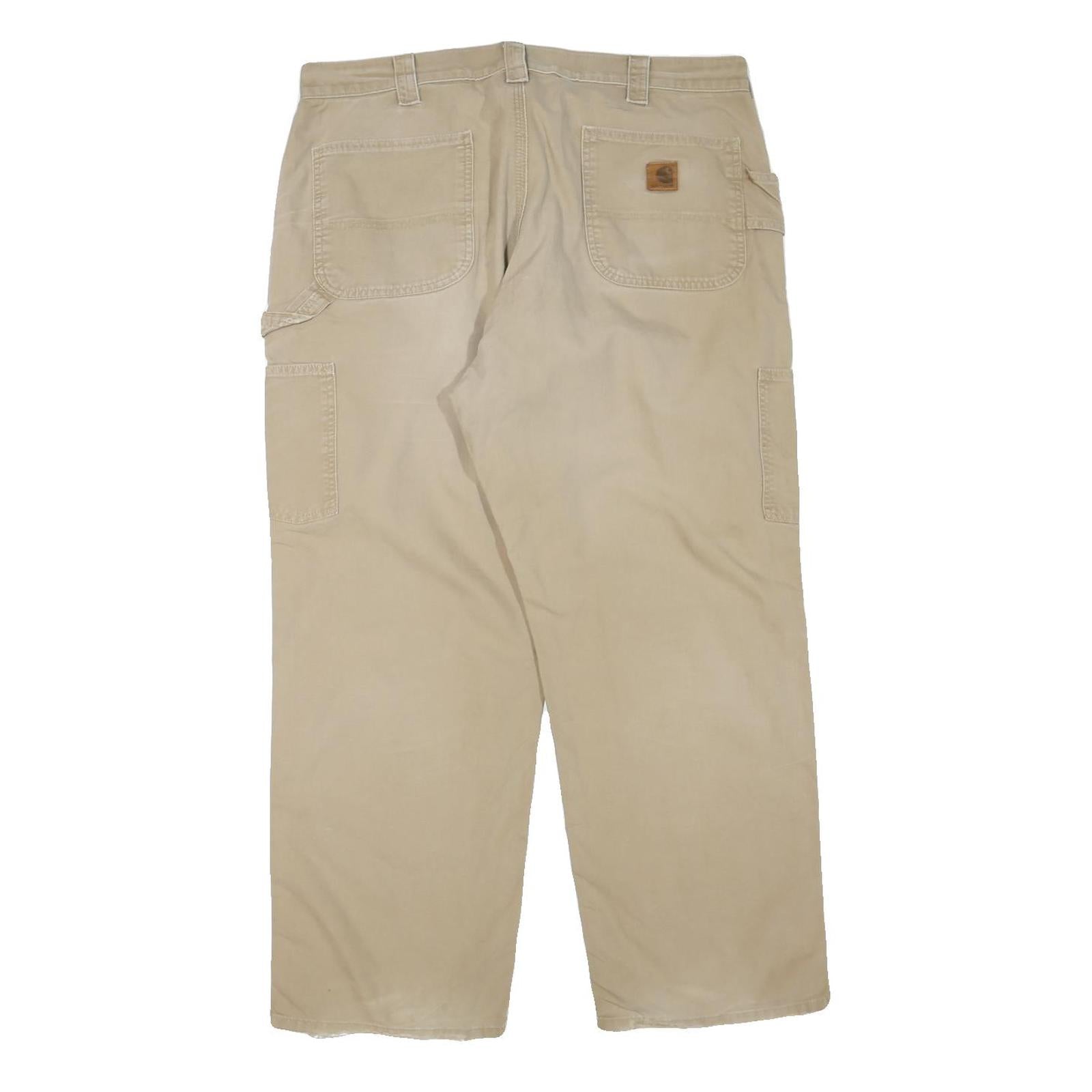 CARHARTT Mens Cotton Blend Beige Regular Zip Trousers W38 L30 Workwear Utility