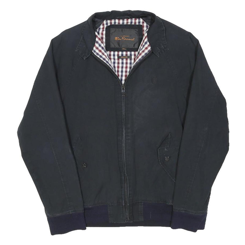 BEN SHERMAN Mens Navy Blue Cotton Blend Harrington Jacket S Plain Zip Casual