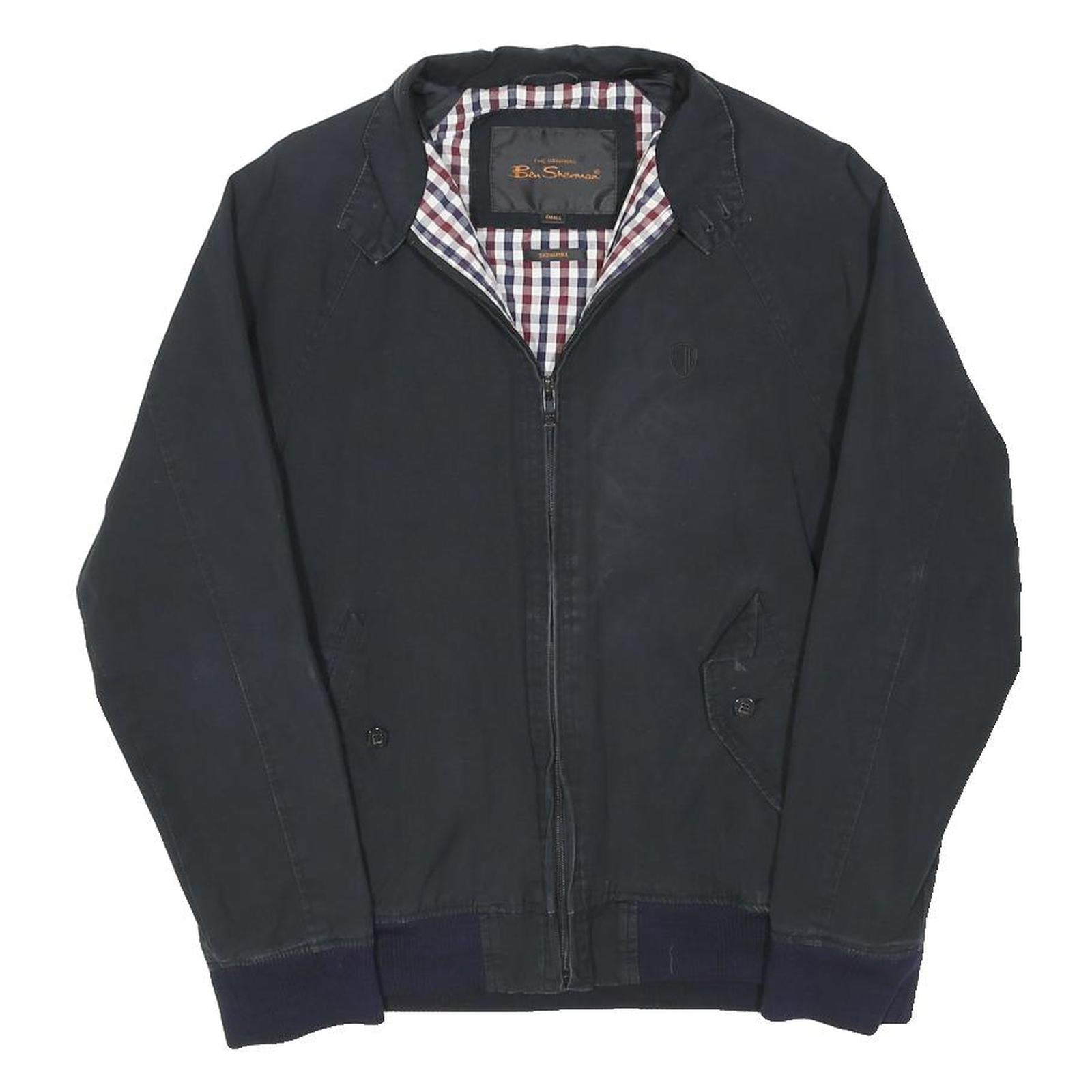 BEN SHERMAN Mens Navy Blue Cotton Blend Harrington Jacket S Plain Zip Casual