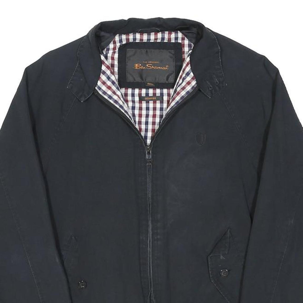 BEN SHERMAN Mens Navy Blue Cotton Blend Harrington Jacket S Plain Zip Casual
