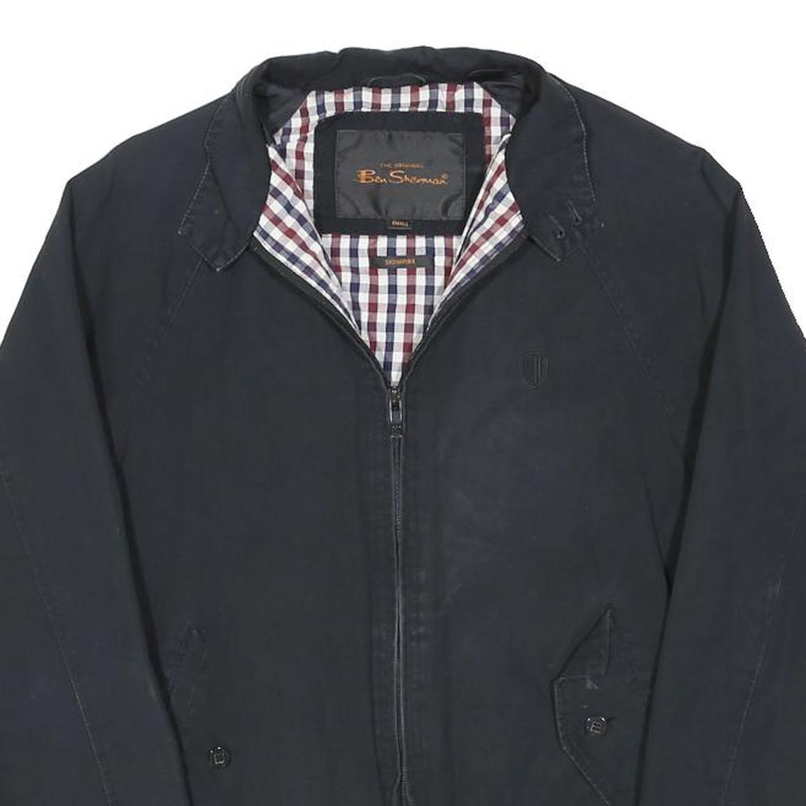 BEN SHERMAN Mens Navy Blue Cotton Blend Harrington Jacket S Plain Zip Casual
