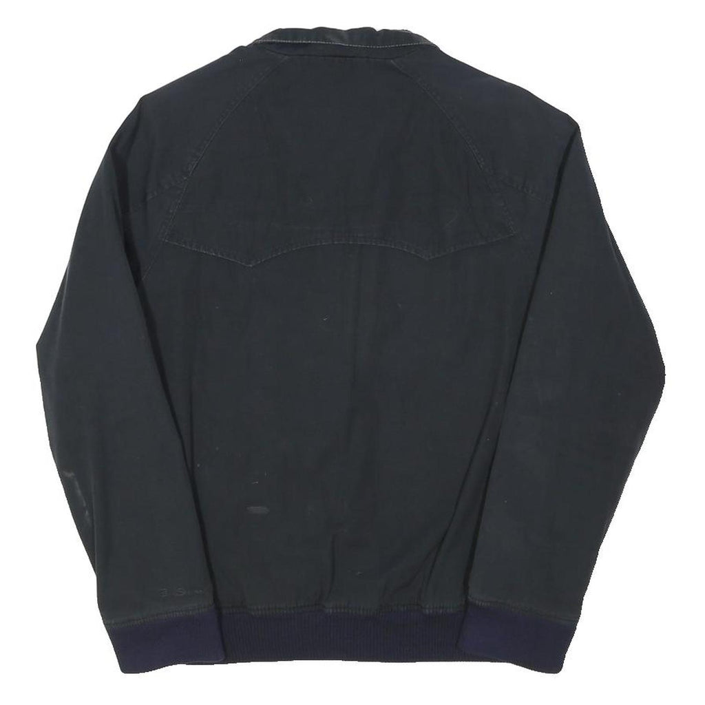 BEN SHERMAN Mens Navy Blue Cotton Blend Harrington Jacket S Plain Zip Casual