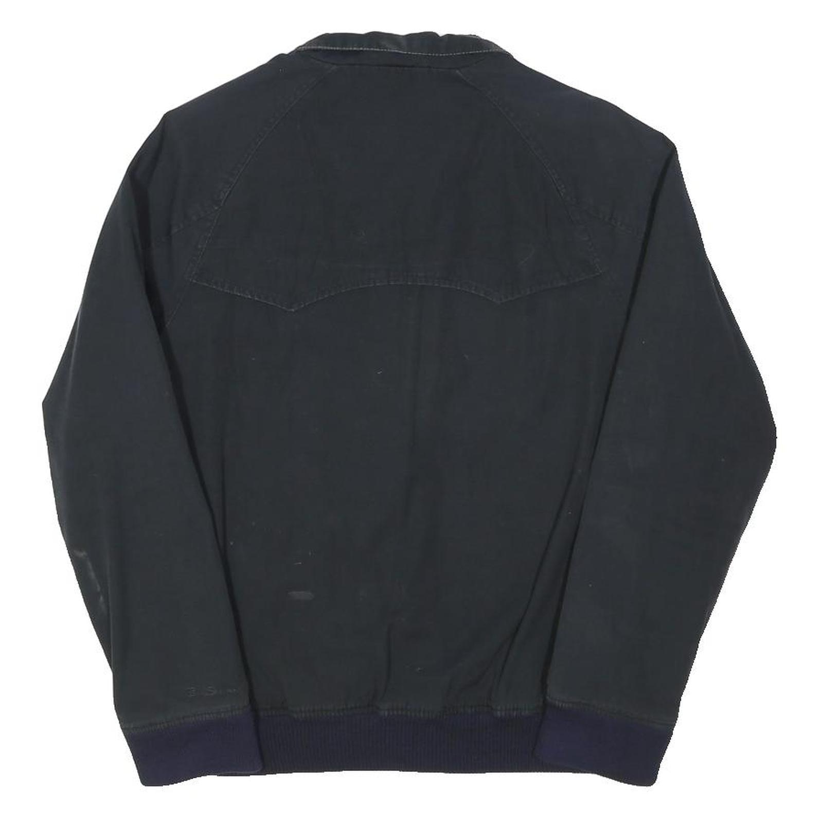 BEN SHERMAN Mens Navy Blue Cotton Blend Harrington Jacket S Plain Zip Casual