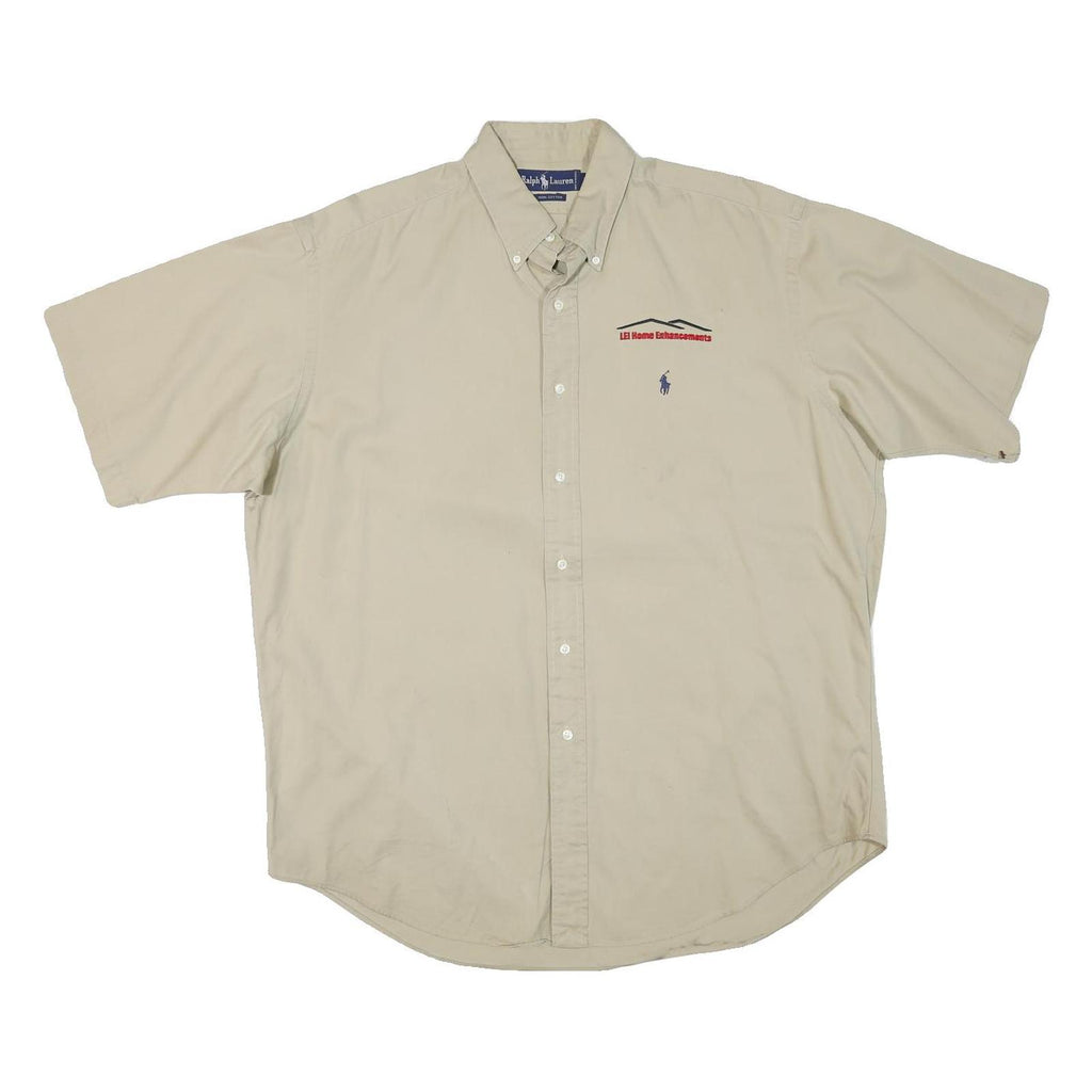 RALPH LAUREN Mens Beige Cotton Blend Casual Shirt L Embroidered Logo