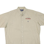 RALPH LAUREN Mens Beige Cotton Blend Casual Shirt L Embroidered Logo