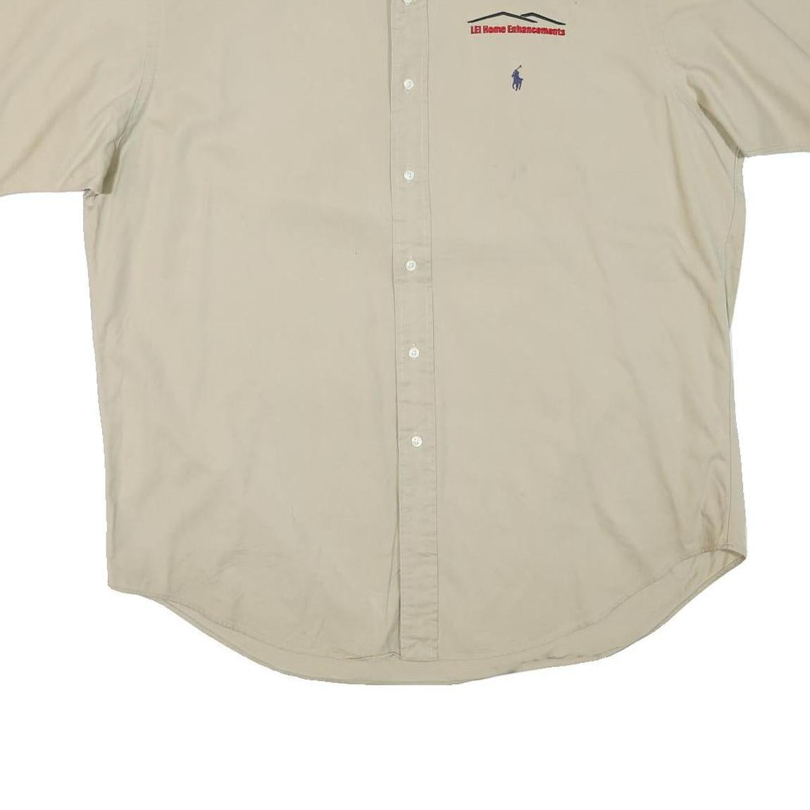 RALPH LAUREN Mens Beige Cotton Blend Casual Shirt L Embroidered Logo