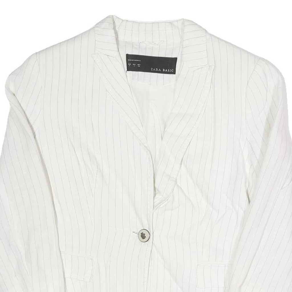 ZARA Womens White Pinstripe Blazer Jacket S Cotton Blend Button Closure Tailored