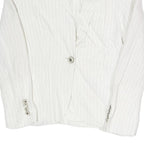 ZARA Womens White Pinstripe Blazer Jacket S Cotton Blend Button Closure Tailored