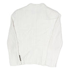 ZARA Womens White Pinstripe Blazer Jacket S Cotton Blend Button Closure Tailored