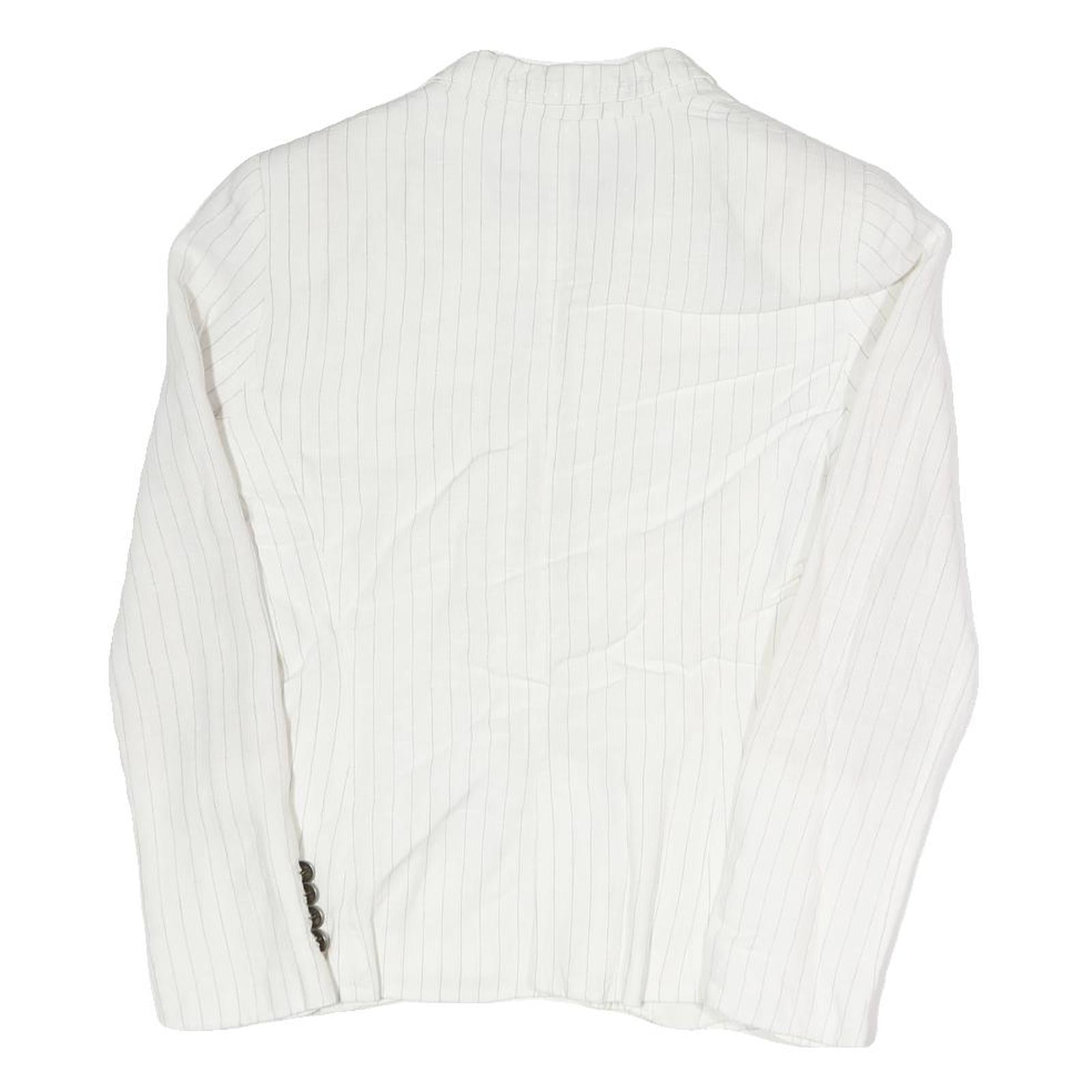 ZARA Womens White Pinstripe Blazer Jacket S Cotton Blend Button Closure Tailored