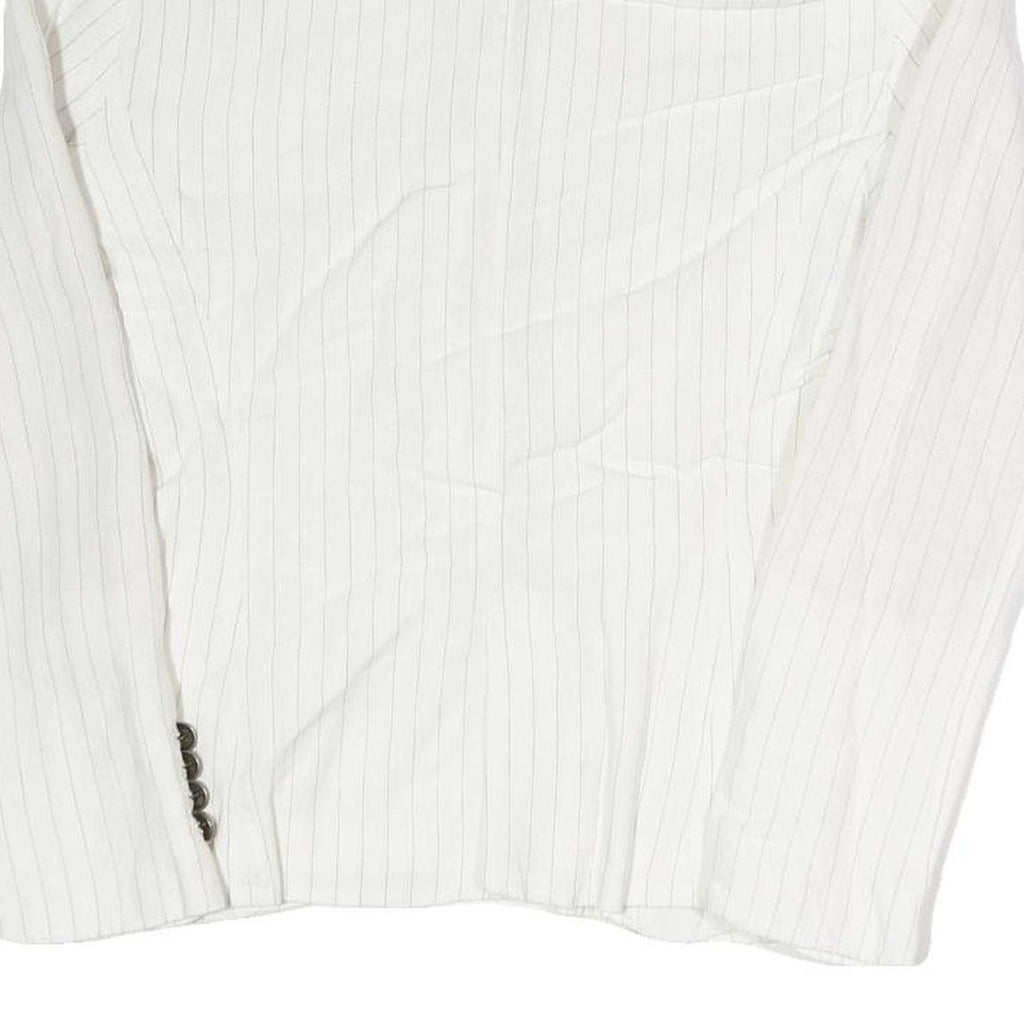 ZARA Womens White Pinstripe Blazer Jacket S Cotton Blend Button Closure Tailored