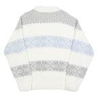 ST MICHAELS Womens White Grey & Blue Patterned Chunky Knit Crew Neck Jumper M
