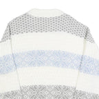 ST MICHAELS Womens White Grey & Blue Patterned Chunky Knit Crew Neck Jumper M