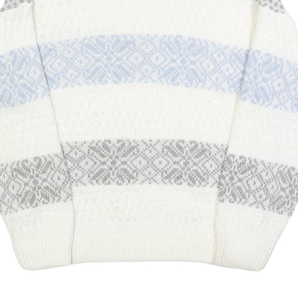 ST MICHAELS Womens White Grey & Blue Patterned Chunky Knit Crew Neck Jumper M