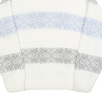 ST MICHAELS Womens White Grey & Blue Patterned Chunky Knit Crew Neck Jumper M