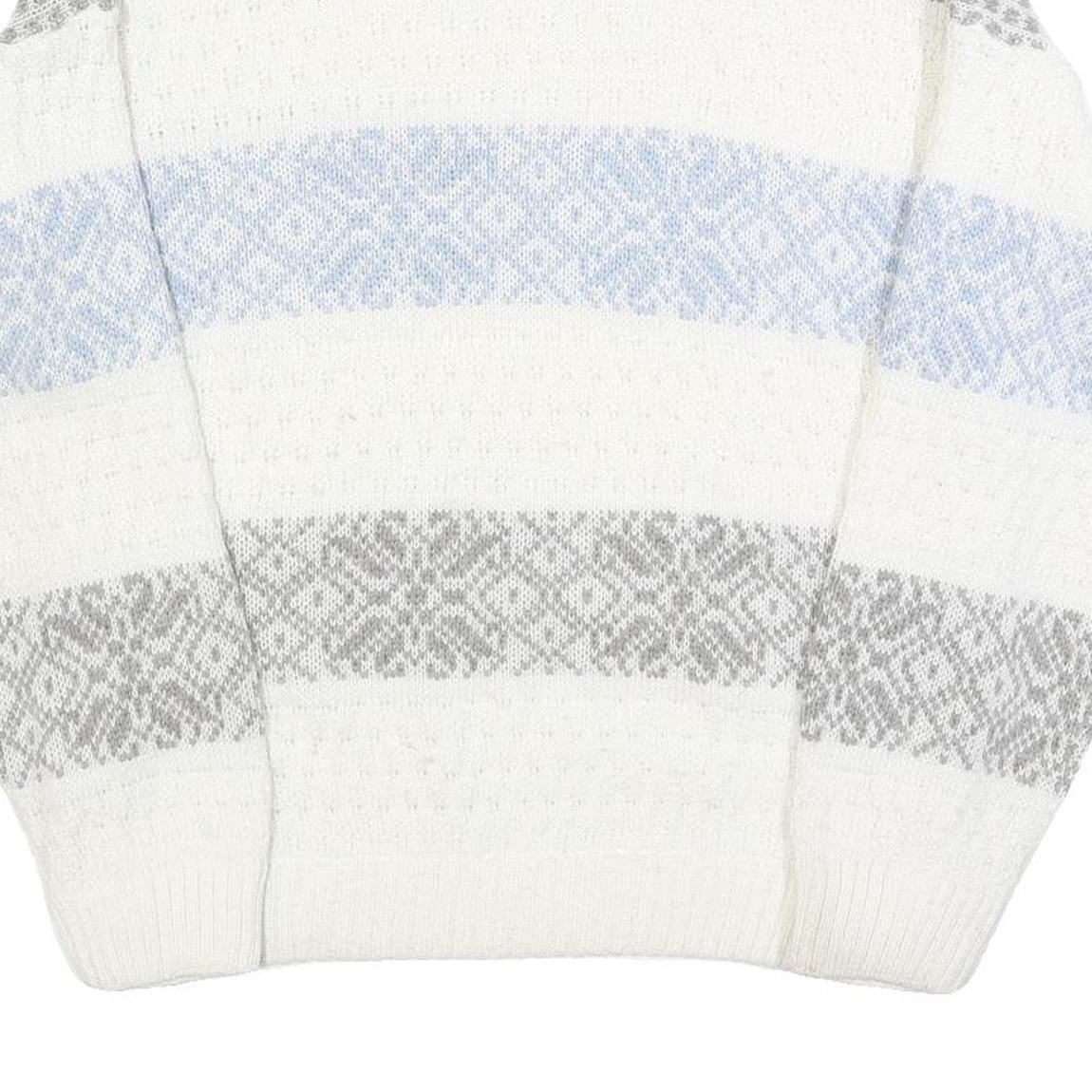 ST MICHAELS Womens White Grey & Blue Patterned Chunky Knit Crew Neck Jumper M