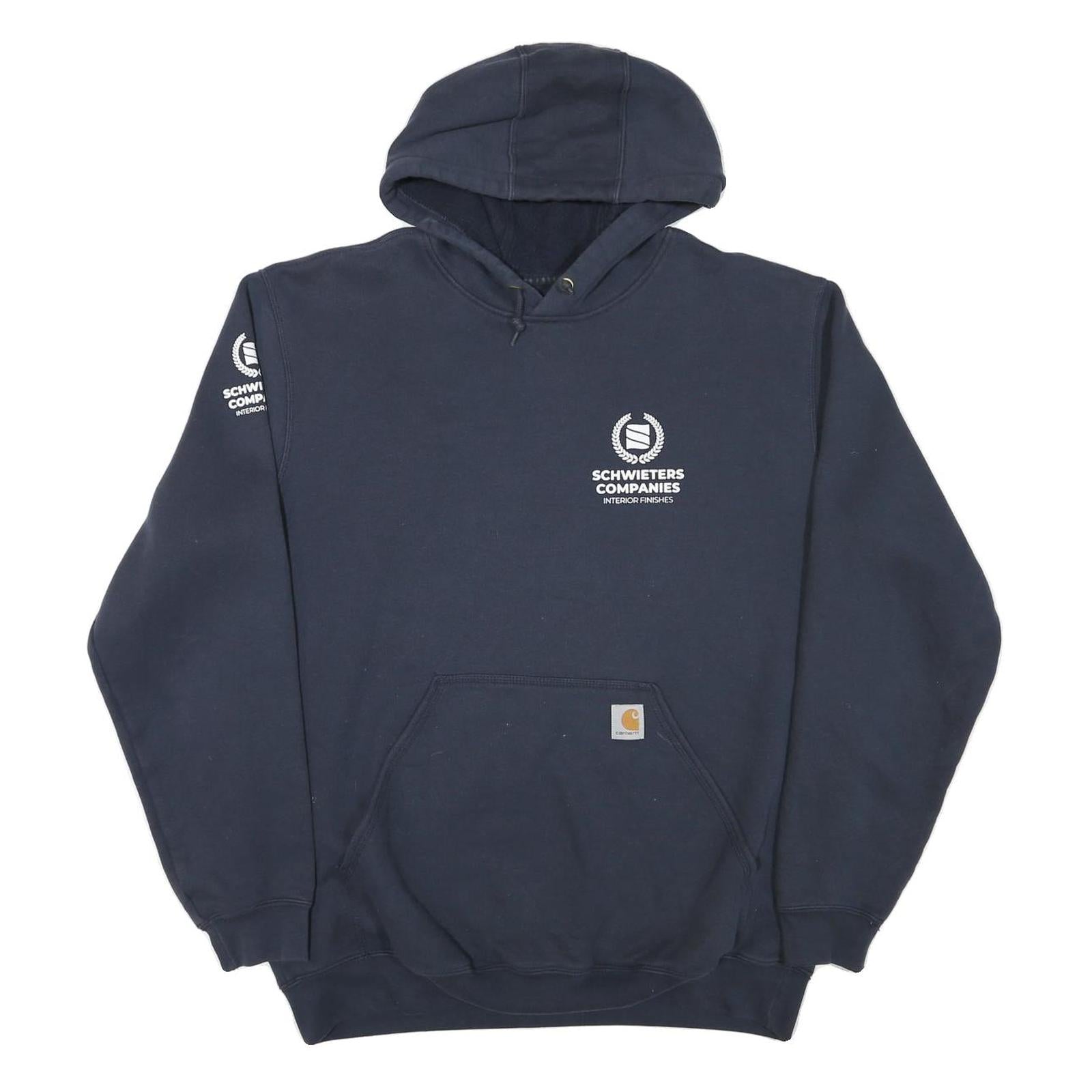 CARHARTT Mens Navy Blue Pullover Hoodie L Logo Sweatshirt Workwear