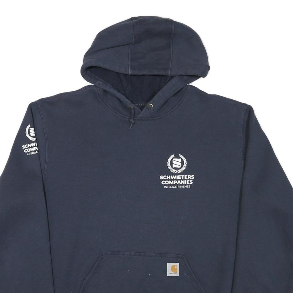 CARHARTT Mens Navy Blue Pullover Hoodie L Logo Sweatshirt Workwear