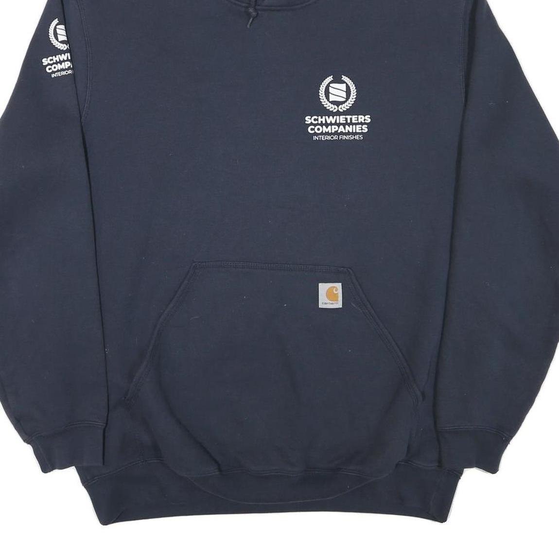 CARHARTT Mens Navy Blue Pullover Hoodie L Logo Sweatshirt Workwear
