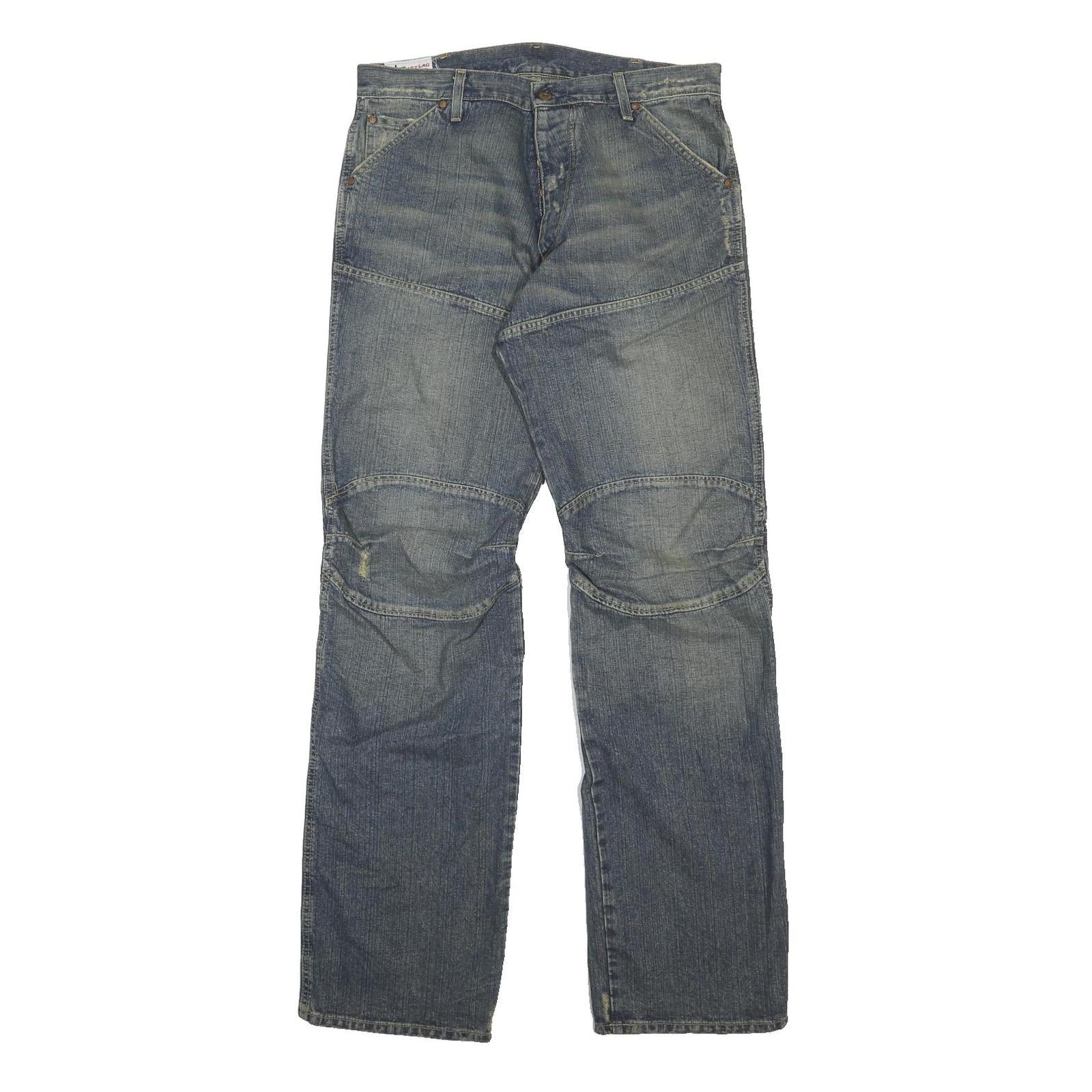JET LAG Mens Relaxed Denim Jeans Blue W34 L34 Distressed Button Closure