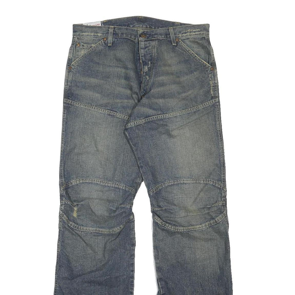 JET LAG Mens Relaxed Denim Jeans Blue W34 L34 Distressed Button Closure