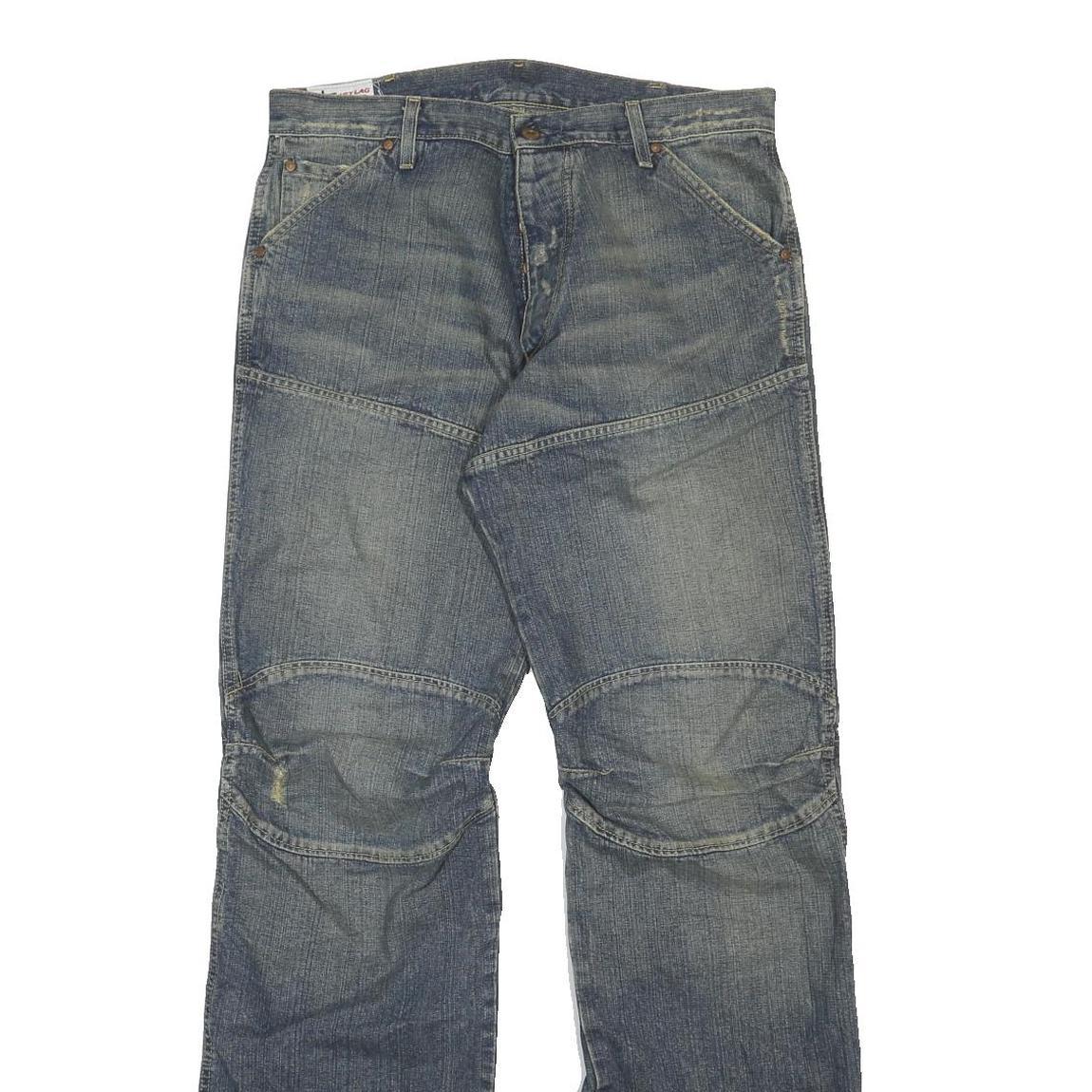 JET LAG Mens Relaxed Denim Jeans Blue W34 L34 Distressed Button Closure