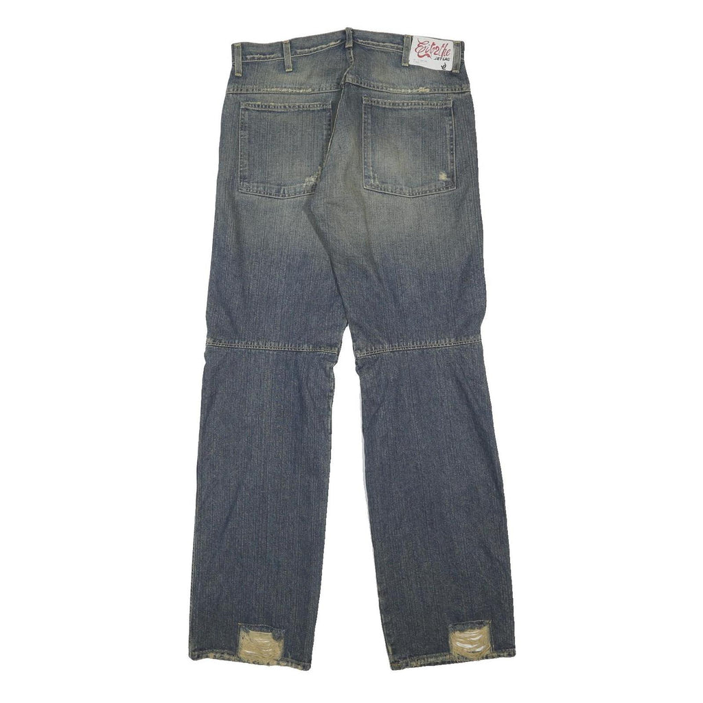 JET LAG Mens Relaxed Denim Jeans Blue W34 L34 Distressed Button Closure