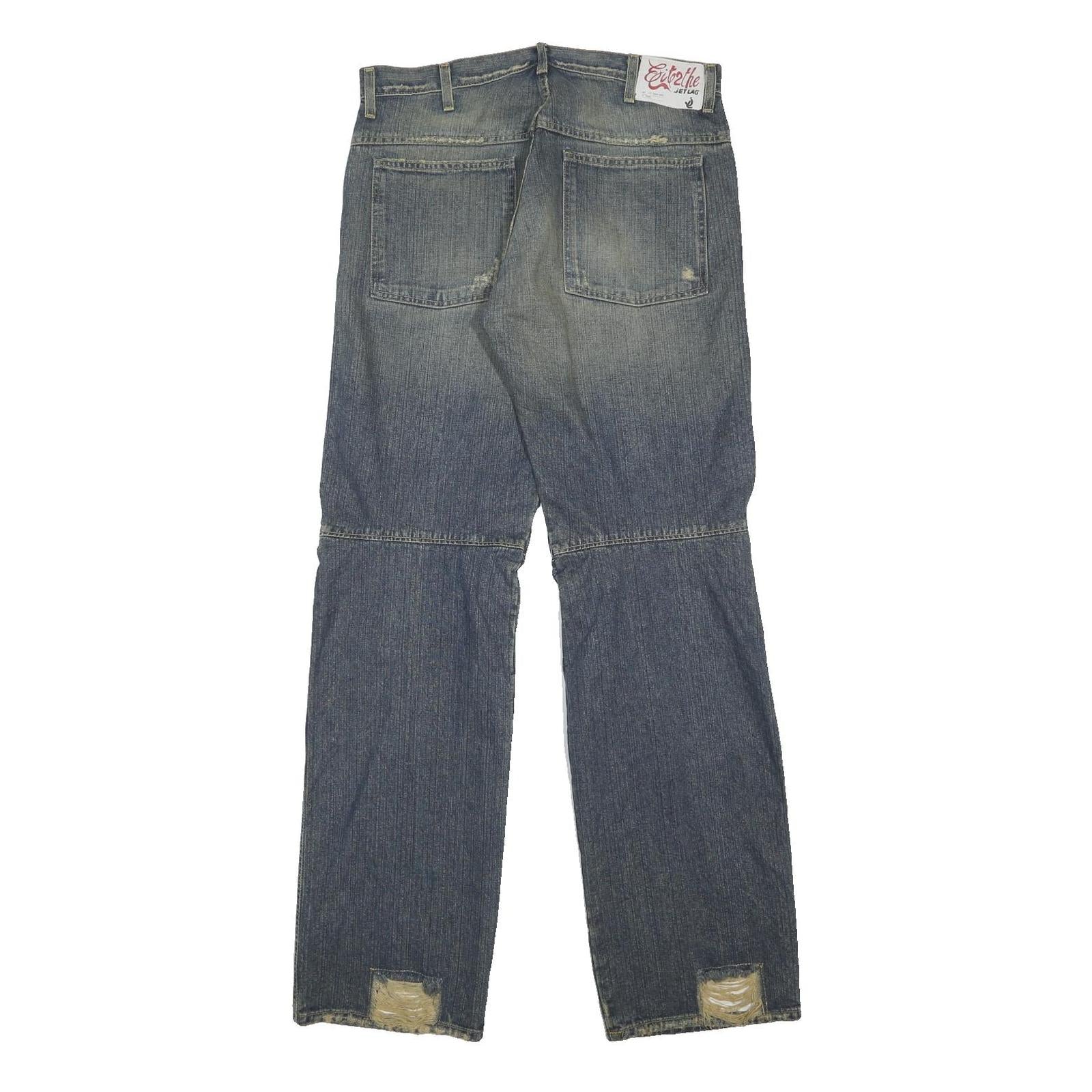 JET LAG Mens Relaxed Denim Jeans Blue W34 L34 Distressed Button Closure