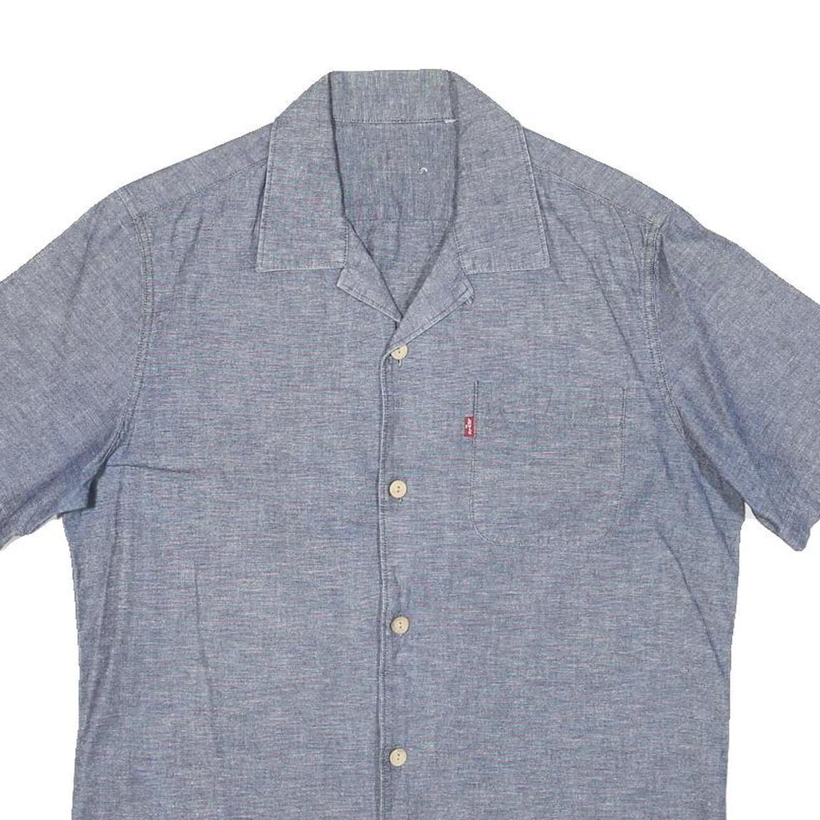 LEVI'S Mens Blue Shirt M Cotton Blend Short Sleeve Casual Summer Button Front