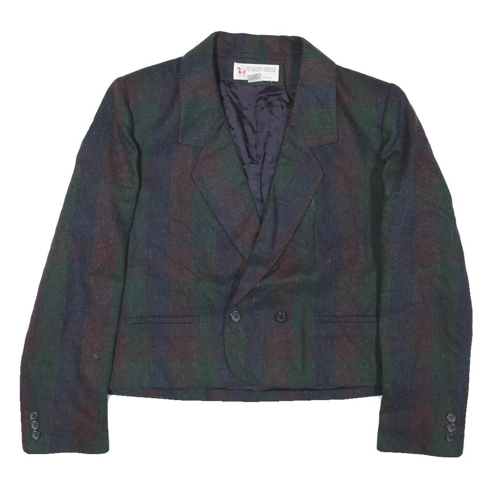 PEABODY HOUSE Mens Green & Blue Striped Wool Jacket M Woven Button Blazer