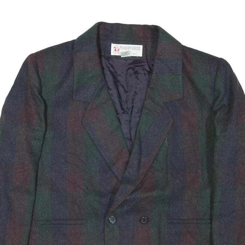 PEABODY HOUSE Mens Green & Blue Striped Wool Jacket M Woven Button Blazer