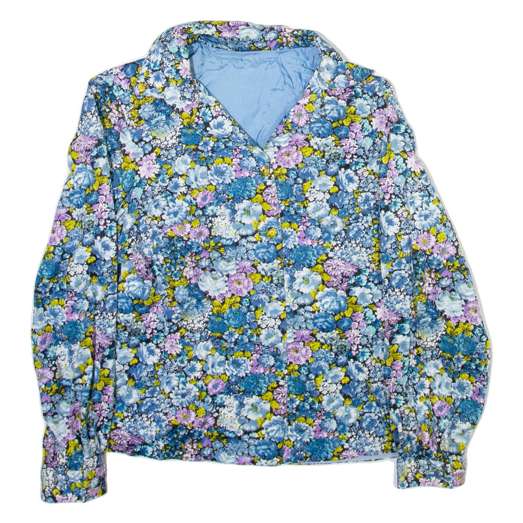 Womens Printed Shirt Blue Collared Long Sleeve Floral M