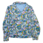 Womens Printed Shirt Blue Collared Long Sleeve Floral M