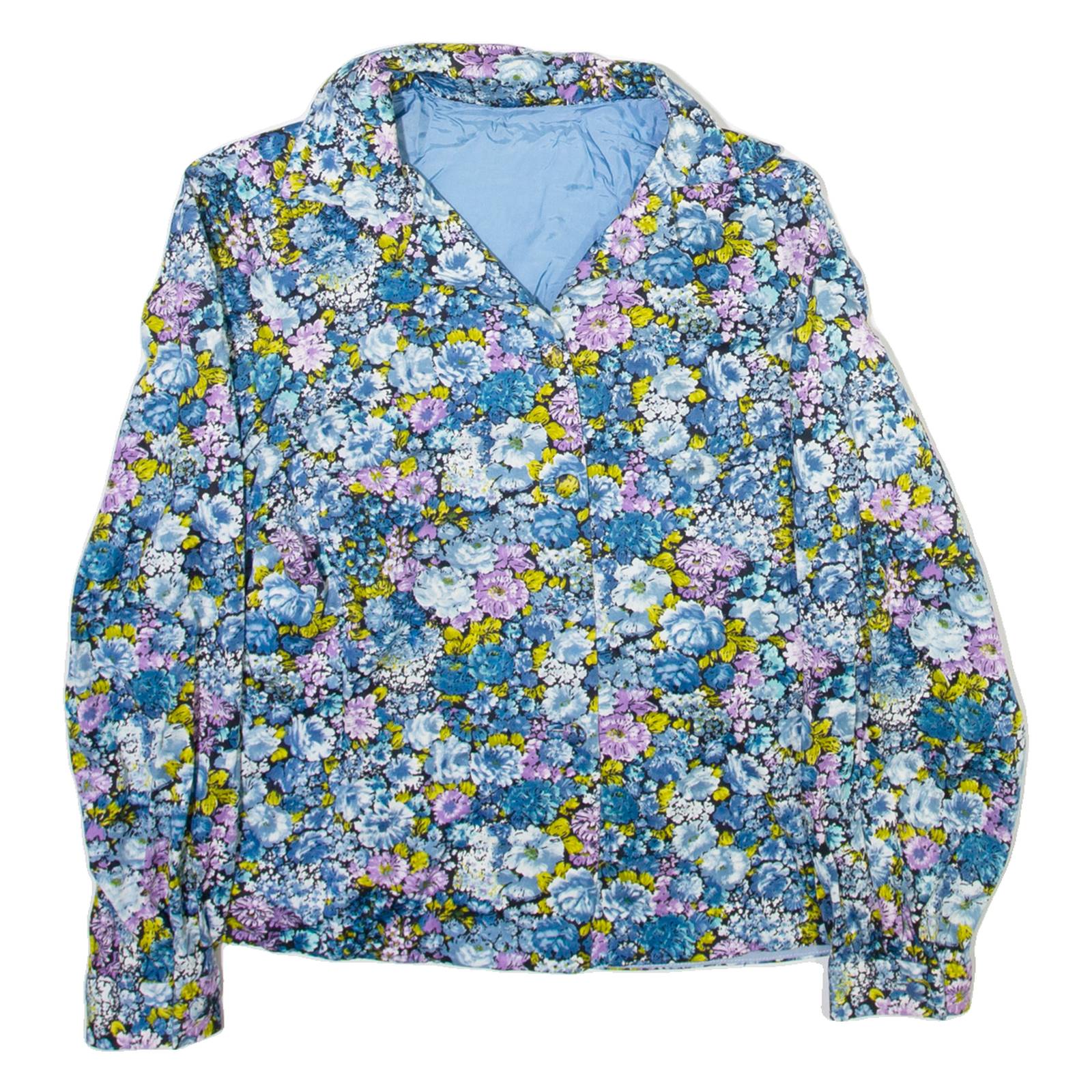 Womens Printed Shirt Blue Collared Long Sleeve Floral M