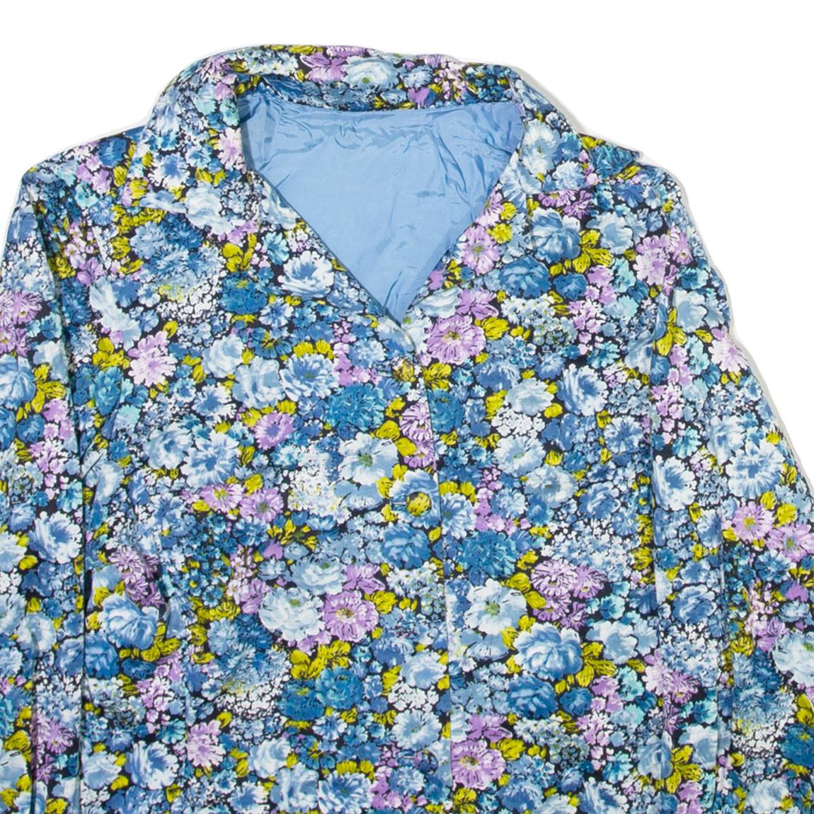 Womens Printed Shirt Blue Collared Long Sleeve Floral M