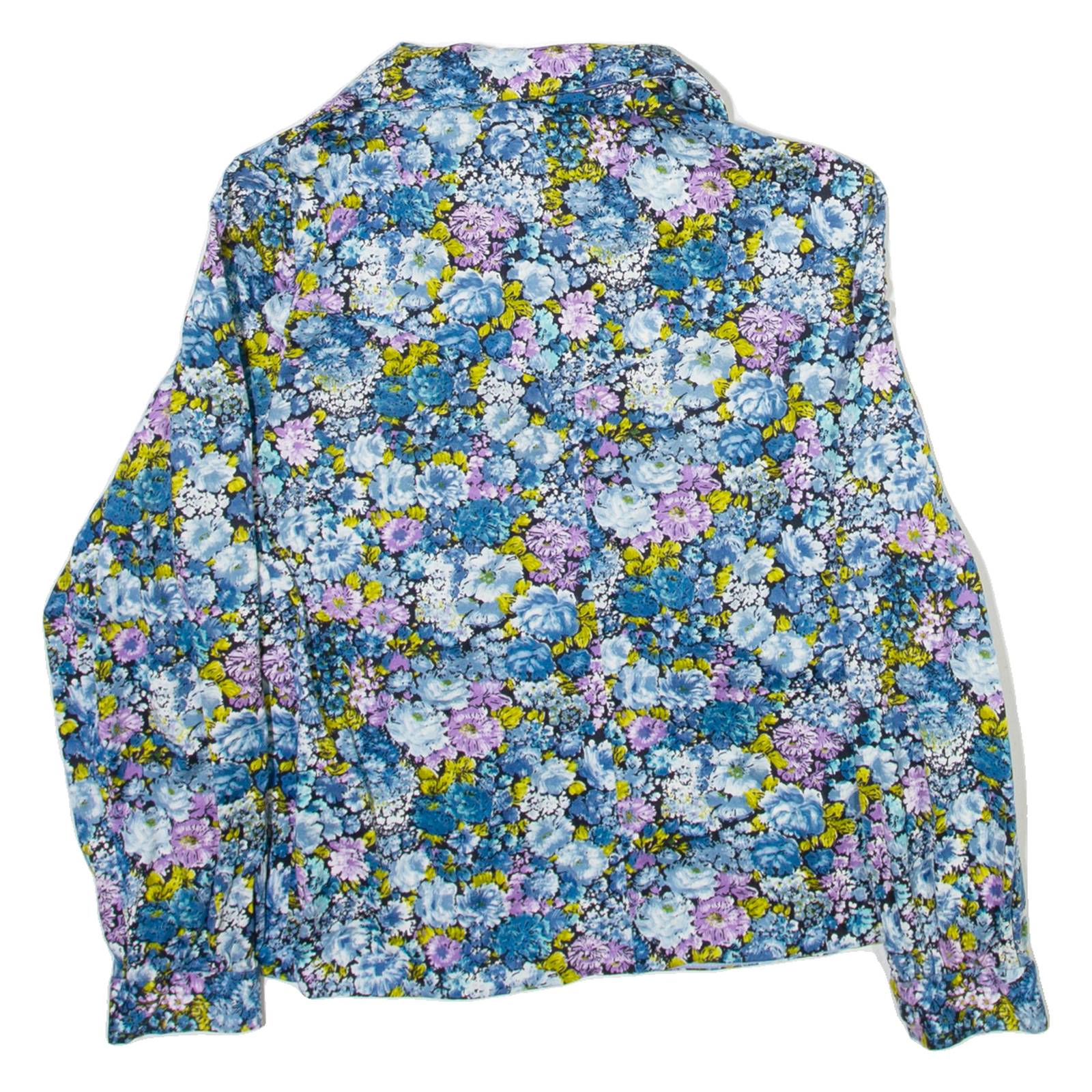 Womens Printed Shirt Blue Collared Long Sleeve Floral M