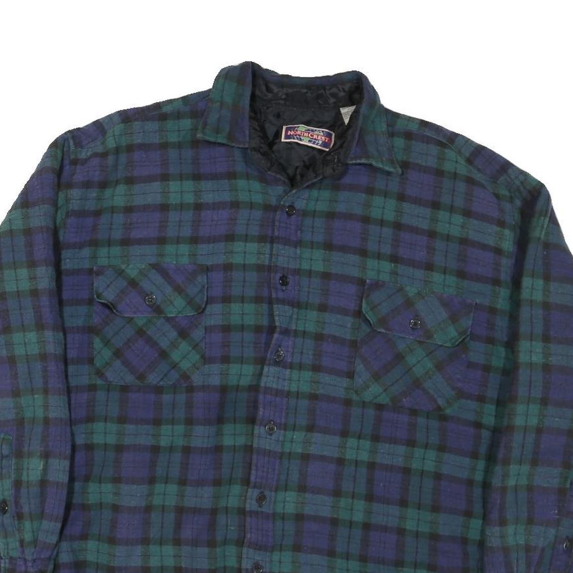 NORTHCREST Mens Blue & Green Plaid Shirt L Cotton Blend Casual Long Sleeve